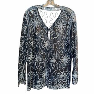 Valenti Black & Golden Tan Embroidered Jacket Vintage Size XL